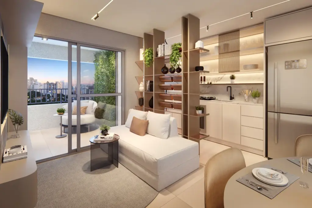 Living Decorado Do Apartamento De 65 M² Do Ypy Alto Do Ipiranga, Perspectiva Ilustrada