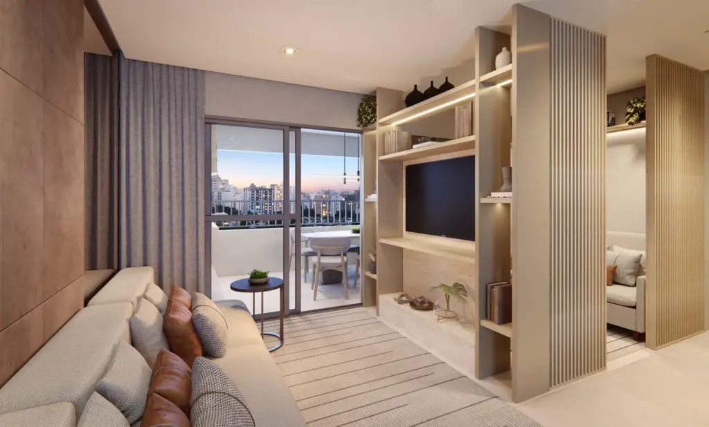 Living Decorado Do Apartamento De 81 M² Do Ypy Alto Do Ipiranga, Perspectiva Ilustrada