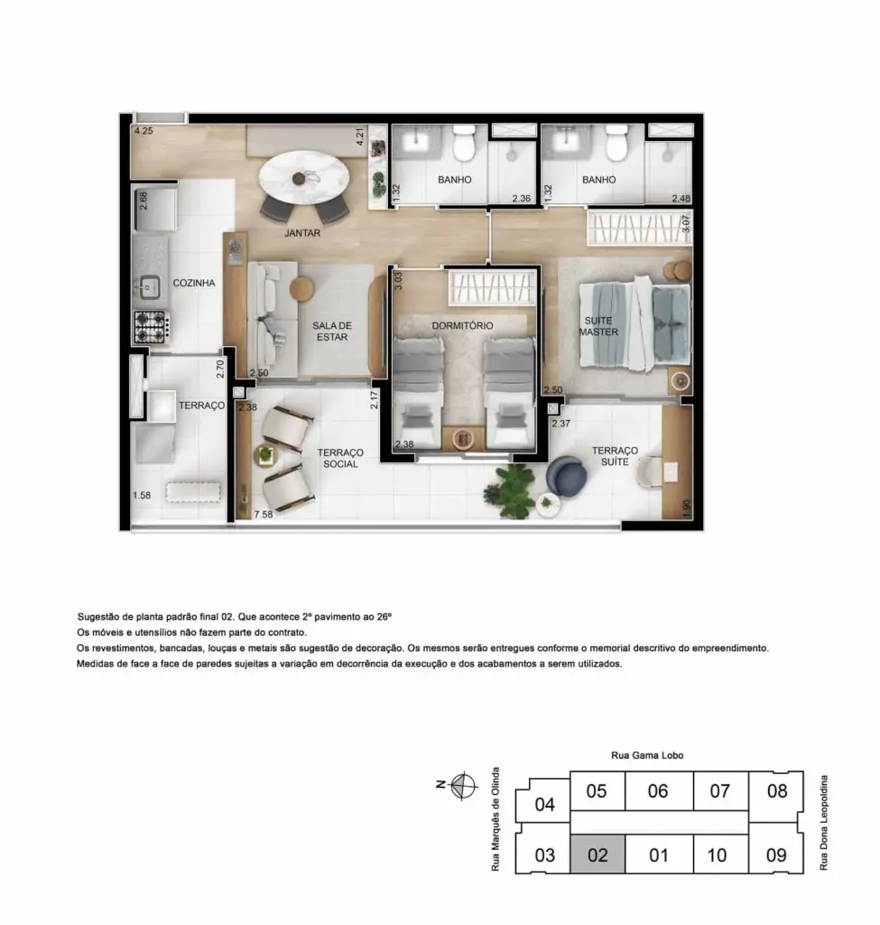 Planta De 65 M² Com 2 Dormitórios E 1 Suíte Do Ypy Alto Do Ipiranga, Material Da Tegra