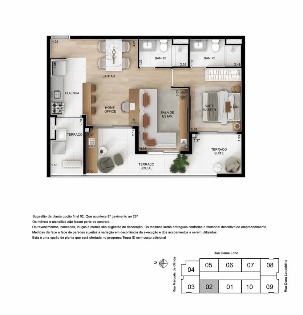 Planta Opção De 65 M² Com Suíte E Sala Ampliada Do Ypy Alto Do Ipiranga, Material Da Tegra