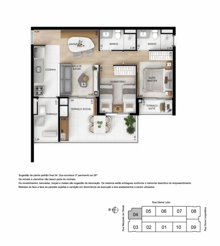 Planta De 68 M² Com 2 Dormitórios E 1 Suíte Do Ypy Alto Do Ipiranga, Material Da Tegra
